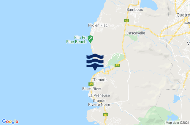 Mapa da tábua de marés em Tamarin Bay, Reunion