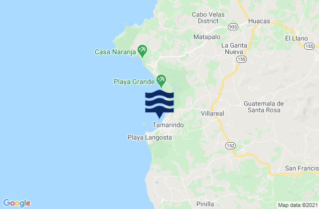 Mapa da tábua de marés em Tamarindo, Costa Rica