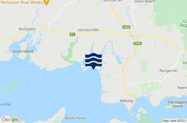 Mapa da tábua de marés em Tambo Bay, Australia