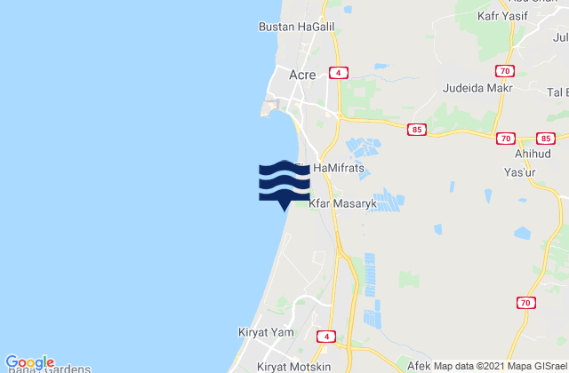 Mapa da tábua de marés em Tamra, Israel