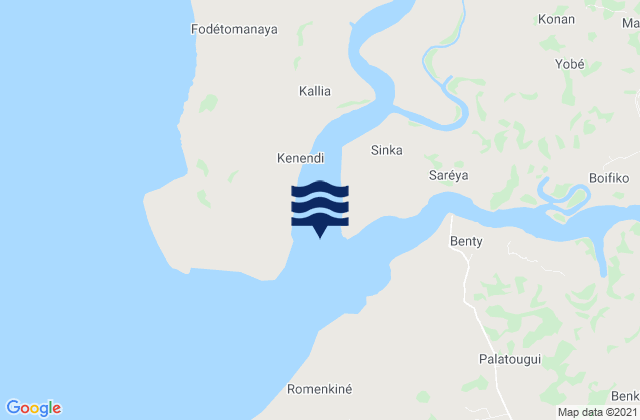 Mapa da tábua de marés em Tana Island Melikhoure River, Guinea