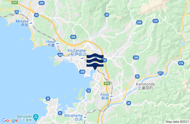 Mapa da tábua de marés em Tanabe-shi, Japan