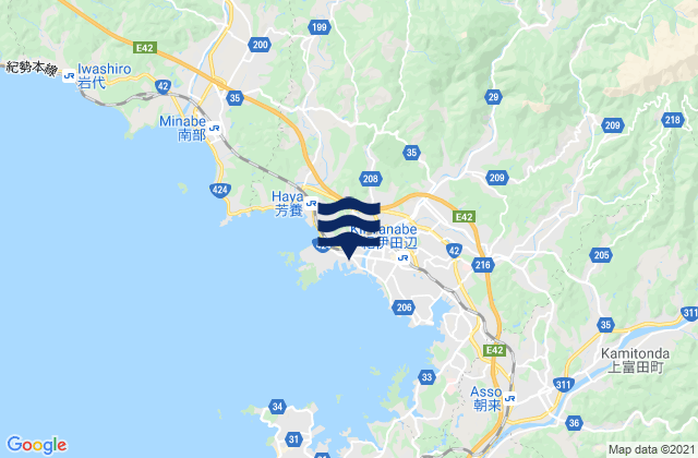 Mapa da tábua de marés em Tanabe, Japan