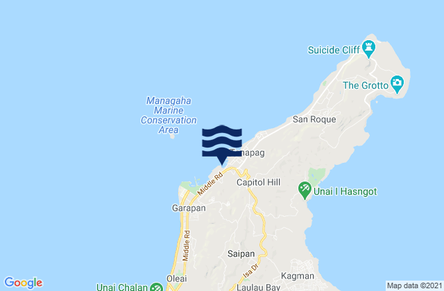 Mapa da tábua de marés em Tanapag Harbor Saipan Island, Northern Mariana Islands