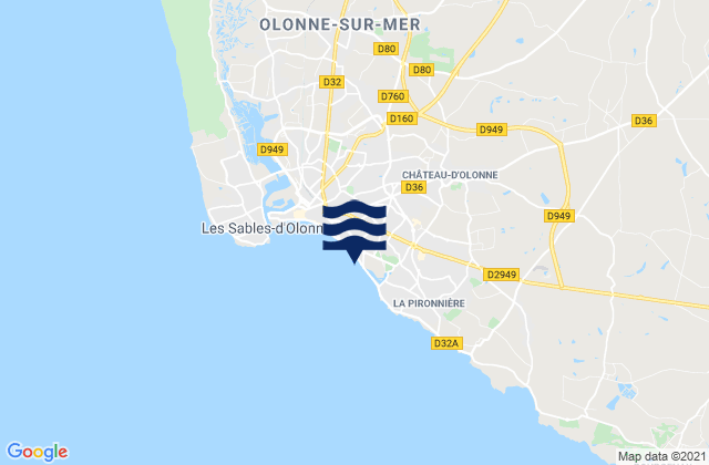 Mapa da tábua de marés em Tanchet, France