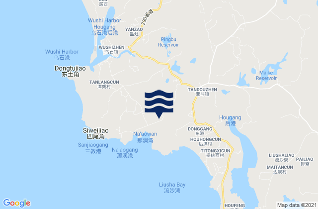 Mapa da tábua de marés em Tandou, China