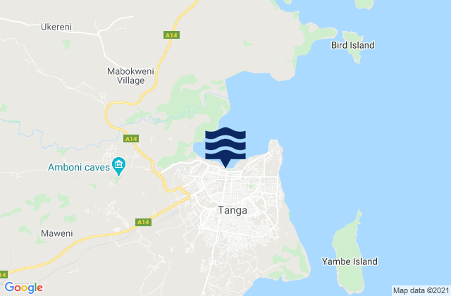 Mapa da tábua de marés em Tanga, Tanzania