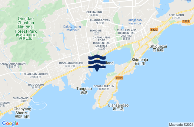 Mapa da tábua de marés em Tangdao Wan, China