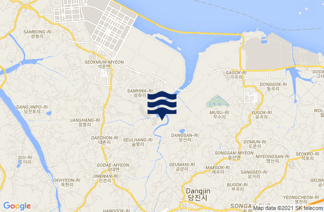 Mapa da tábua de marés em Tangjin, South Korea