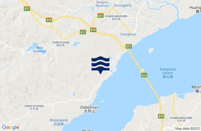 Mapa da tábua de marés em Tangtou, China