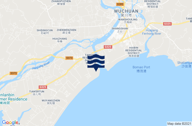 Mapa da tábua de marés em Tangwei, China