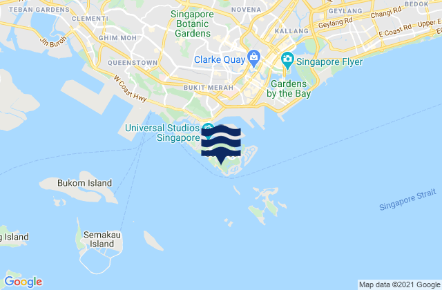 Mapa da tábua de marés em Tanjong Beach, Singapore