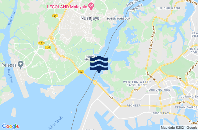 Mapa da tábua de marés em Tanjong Pasir Laba, Singapore