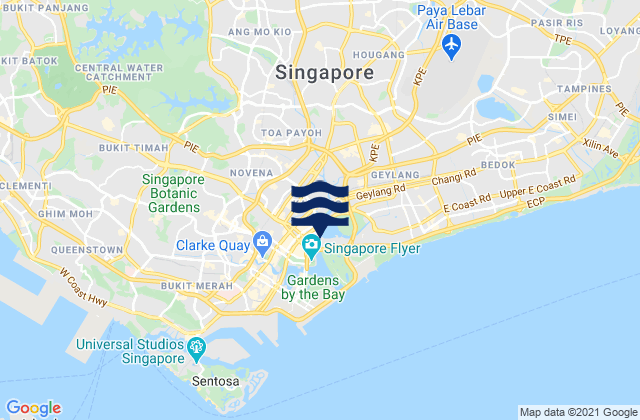 Mapa da tábua de marés em Tanjong Rhu, Singapore