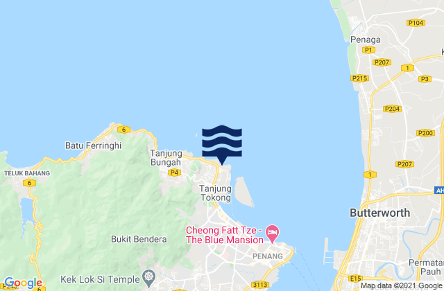 Mapa da tábua de marés em Tanjung Tokong, Malaysia