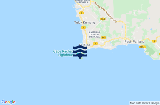 Mapa da tábua de marés em Tanjung Tuan, Malaysia
