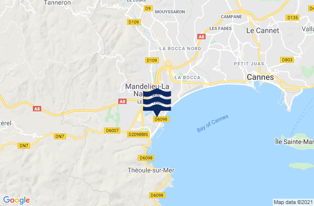 Mapa da tábua de marés em Tanneron, France
