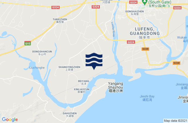 Mapa da tábua de marés em Tanxi, China