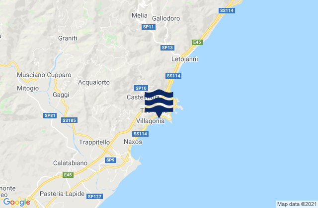 Mapa da tábua de marés em Taormina, Italy
