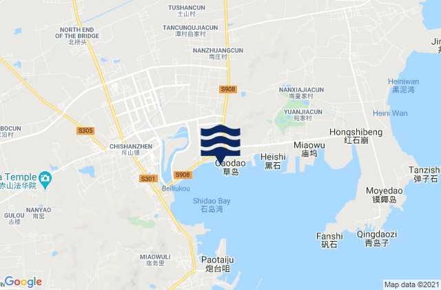 Mapa da tábua de marés em Taoyuan, China