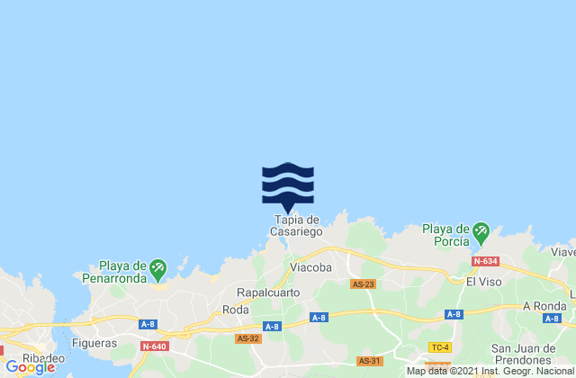 Mapa da tábua de marés em Tapia de Casariego, Spain
