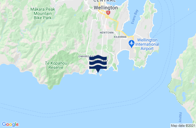 Mapa da tábua de marés em Taputeranga Island, New Zealand