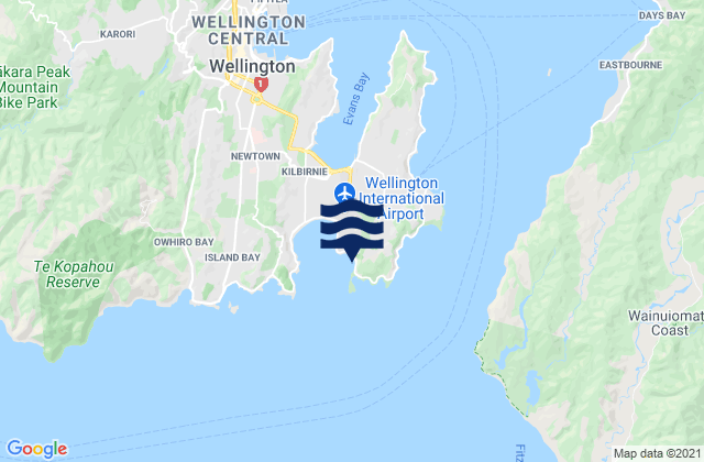 Mapa da tábua de marés em Tarakena Bay, New Zealand