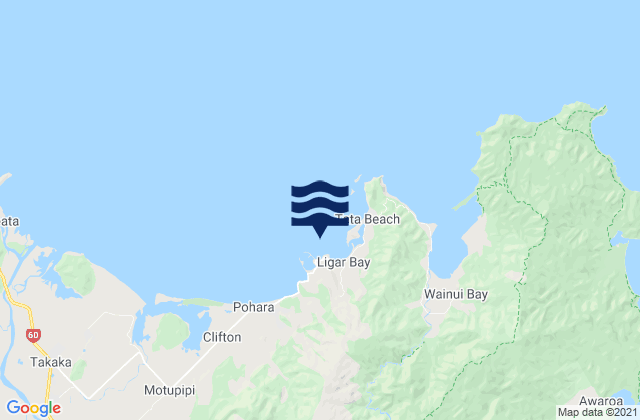 Mapa da tábua de marés em Tarakohe, New Zealand