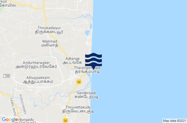 Mapa da tábua de marés em Tarangambadi, India