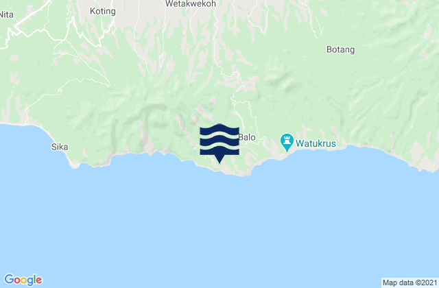 Mapa da tábua de marés em Taranggatar, Indonesia