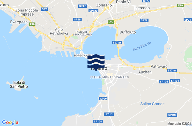Mapa da tábua de marés em Taranto, Italy