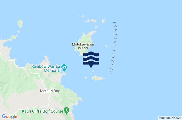 Mapa da tábua de marés em Tarawera Island, New Zealand