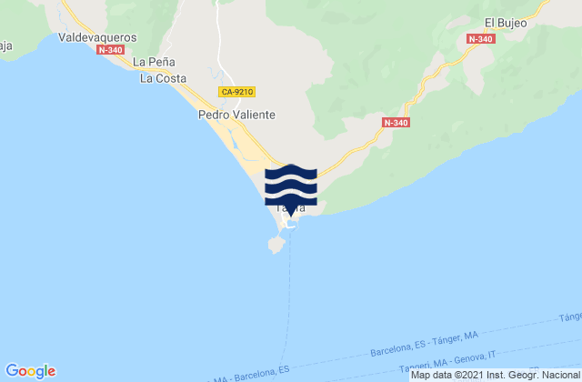 Mapa da tábua de marés em Tarifa, Spain
