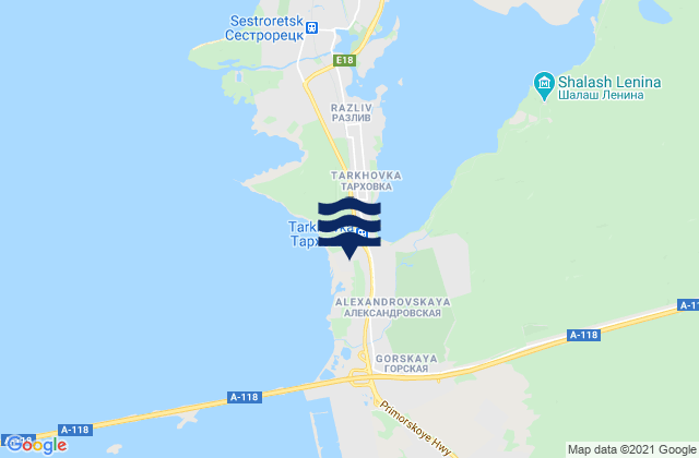 Mapa da tábua de marés em Tarkhovka, Russia