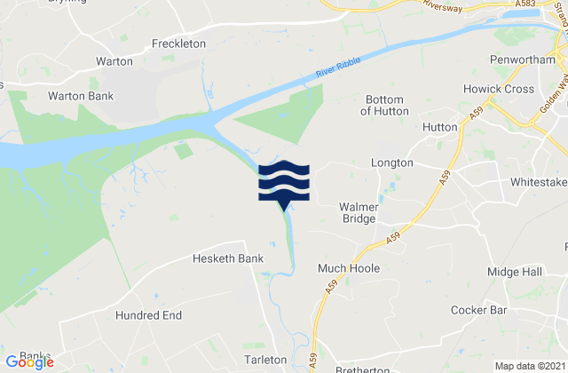Mapa da tábua de marés em Tarleton, United Kingdom
