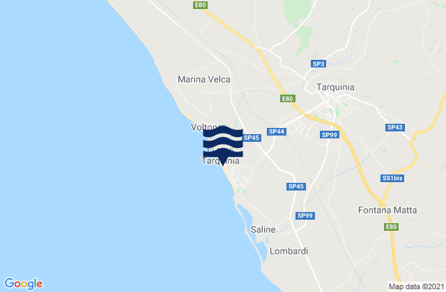 Mapa da tábua de marés em Tarquinia, Italy