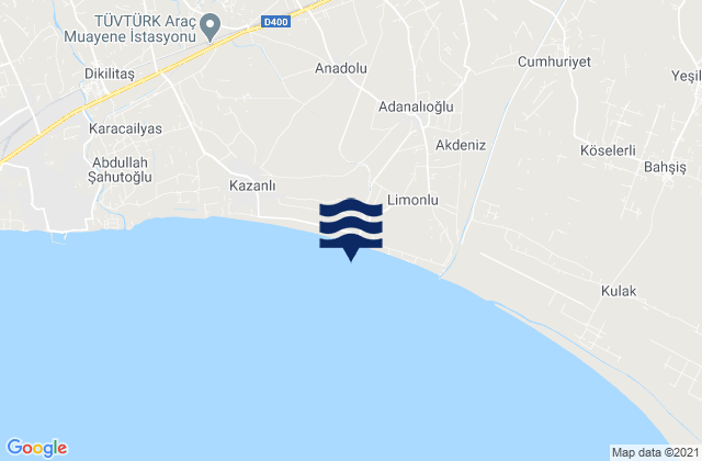 Mapa da tábua de marés em Tarsus, Turkey