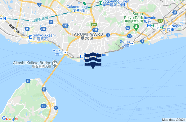 Mapa da tábua de marés em Tarumi, Japan