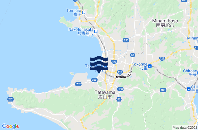 Mapa da tábua de marés em Tateyama, Japan