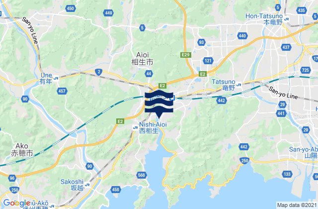 Mapa da tábua de marés em Tatsuno-shi, Japan