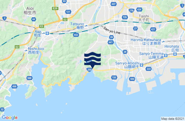 Mapa da tábua de marés em Tatsunochō-tominaga, Japan