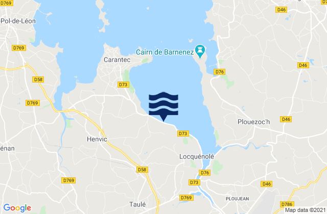 Mapa da tábua de marés em Taulé, France