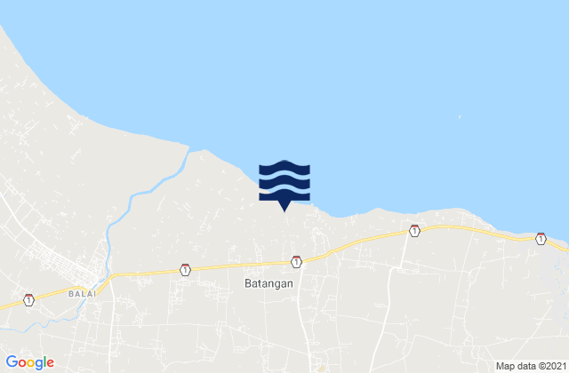 Mapa da tábua de marés em Taunan, Indonesia
