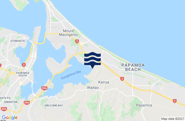 Mapa da tábua de marés em Tauranga City, New Zealand