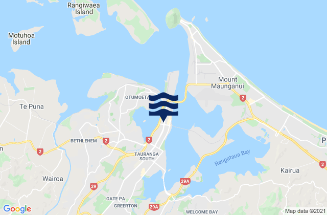 Mapa da tábua de marés em Tauranga, New Zealand