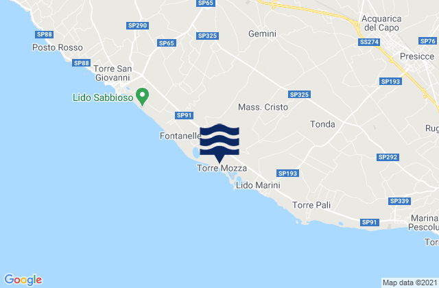 Mapa da tábua de marés em Taurisano, Italy