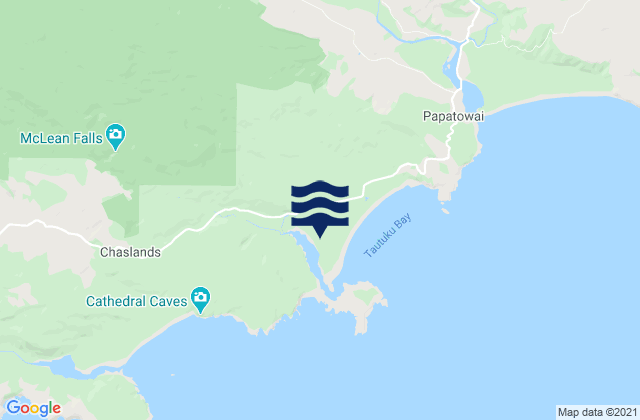 Mapa da tábua de marés em Tautuku Beach, New Zealand