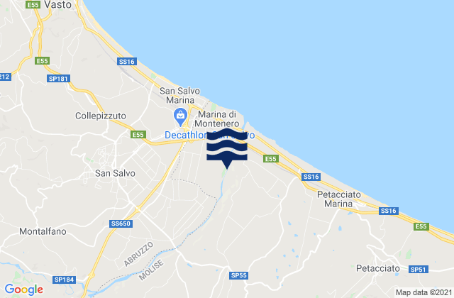Mapa da tábua de marés em Tavenna, Italy