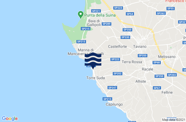 Mapa da tábua de marés em Taviano, Italy