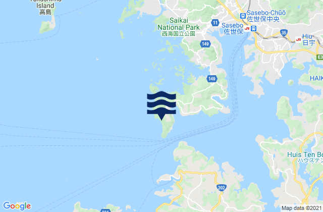 Mapa da tábua de marés em Tawara-Ga-Ura, Japan
